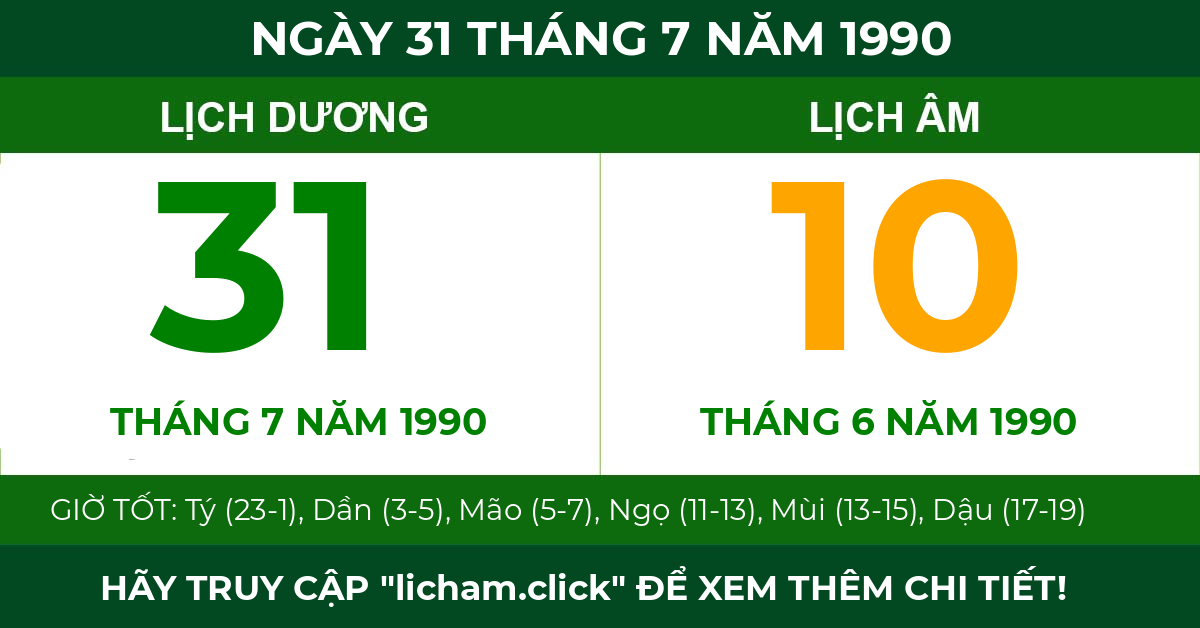 lịch âm ngày 31 tháng 7 năm 1990
