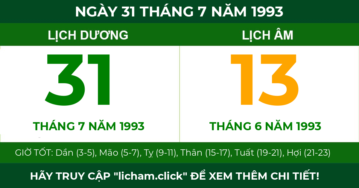lịch âm ngày 31 tháng 7 năm 1993