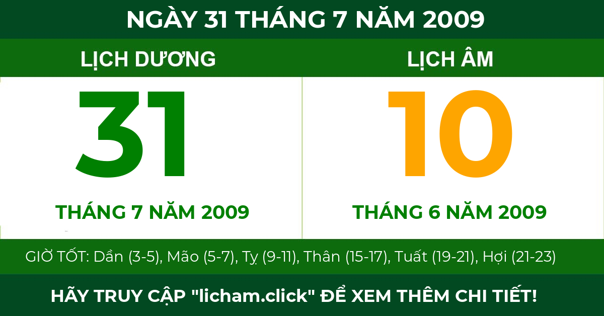 lịch âm ngày 31 tháng 7 năm 2009