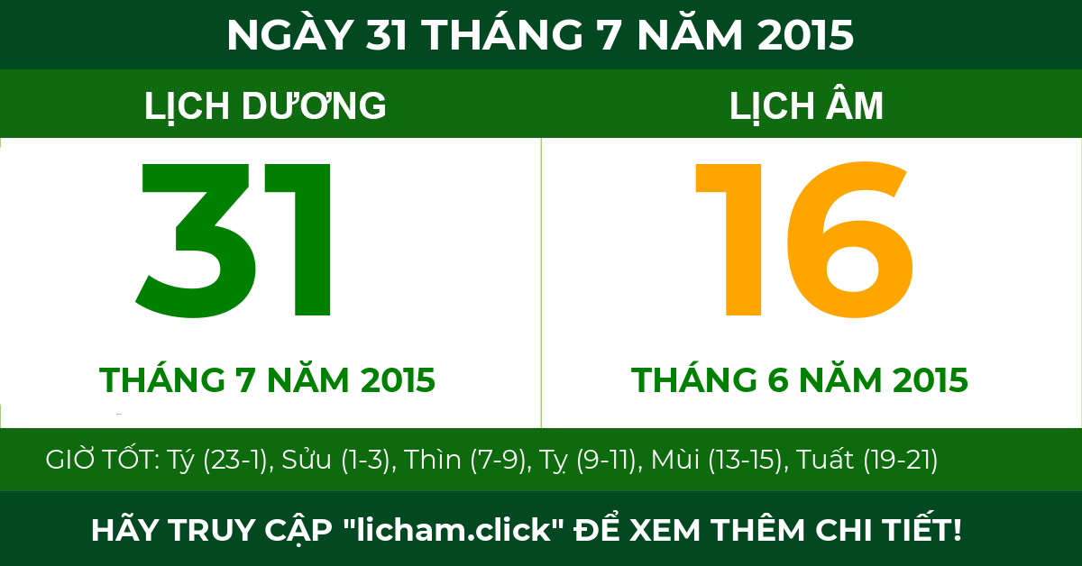 lịch âm ngày 31 tháng 7 năm 2015