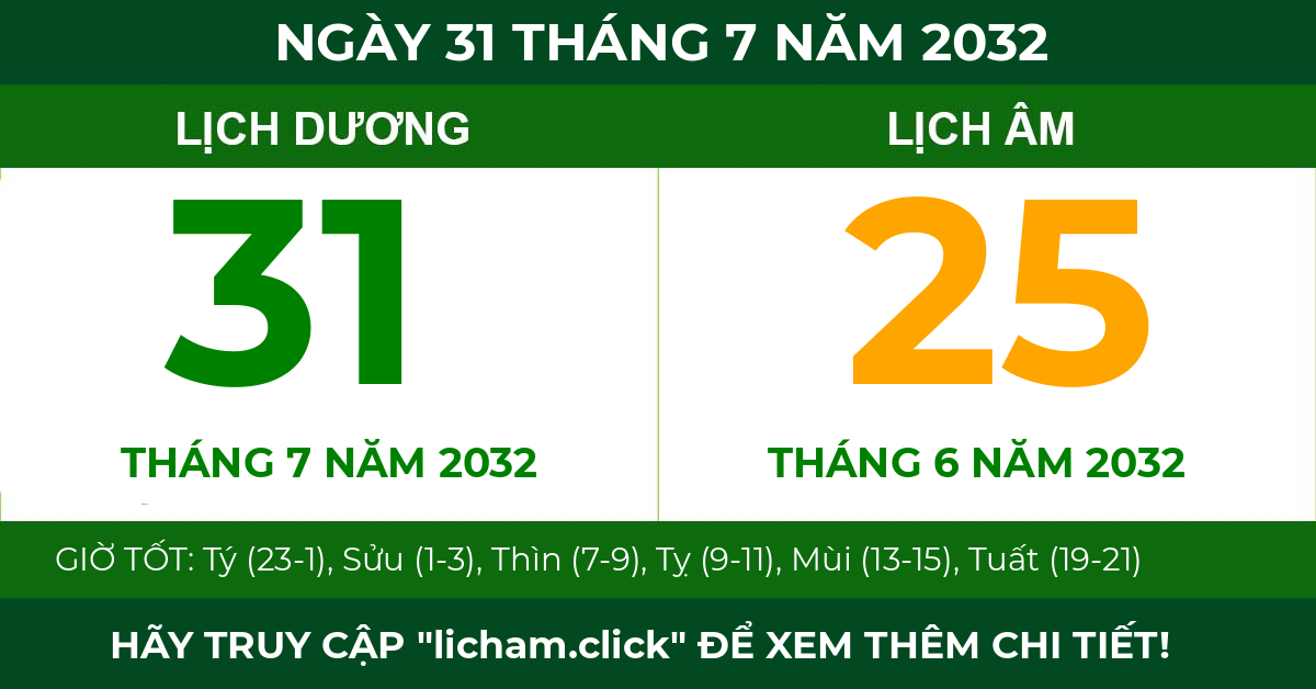 lịch âm ngày 31 tháng 7 năm 2032
