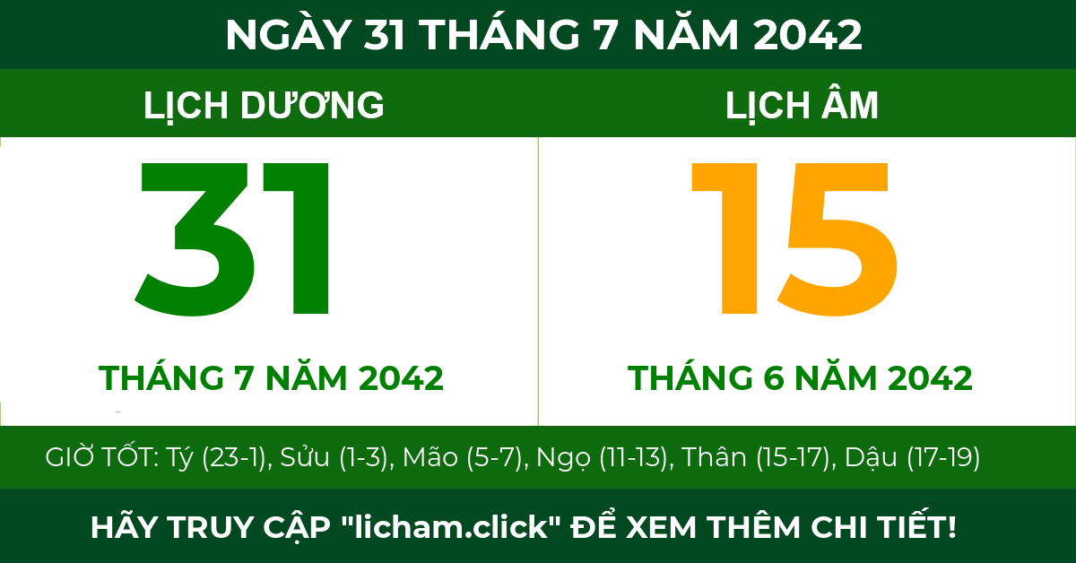 lịch âm ngày 31 tháng 7 năm 2042