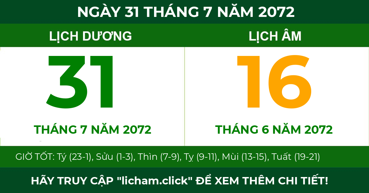 lịch âm ngày 31 tháng 7 năm 2072