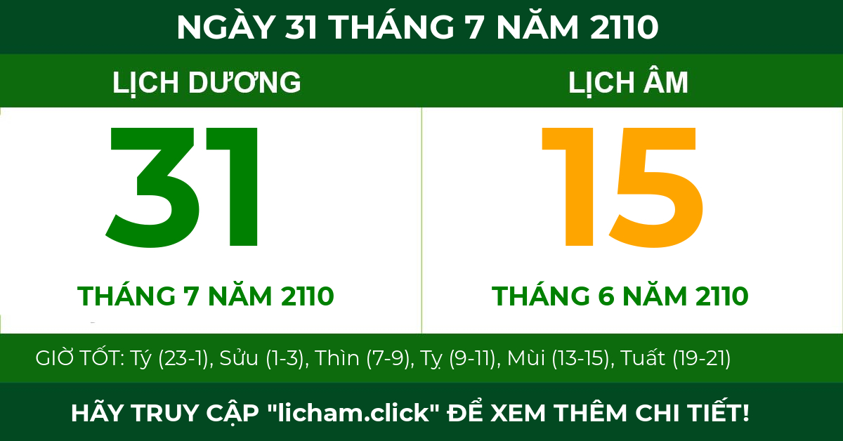 lịch âm ngày 31 tháng 7 năm 2110