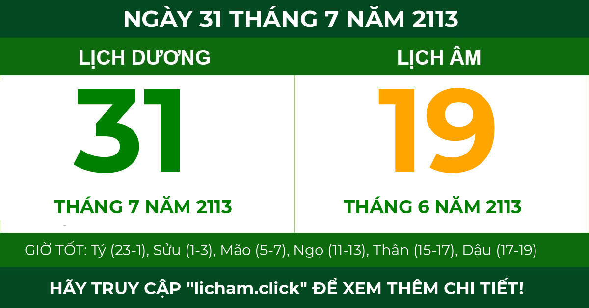 lịch âm ngày 31 tháng 7 năm 2113