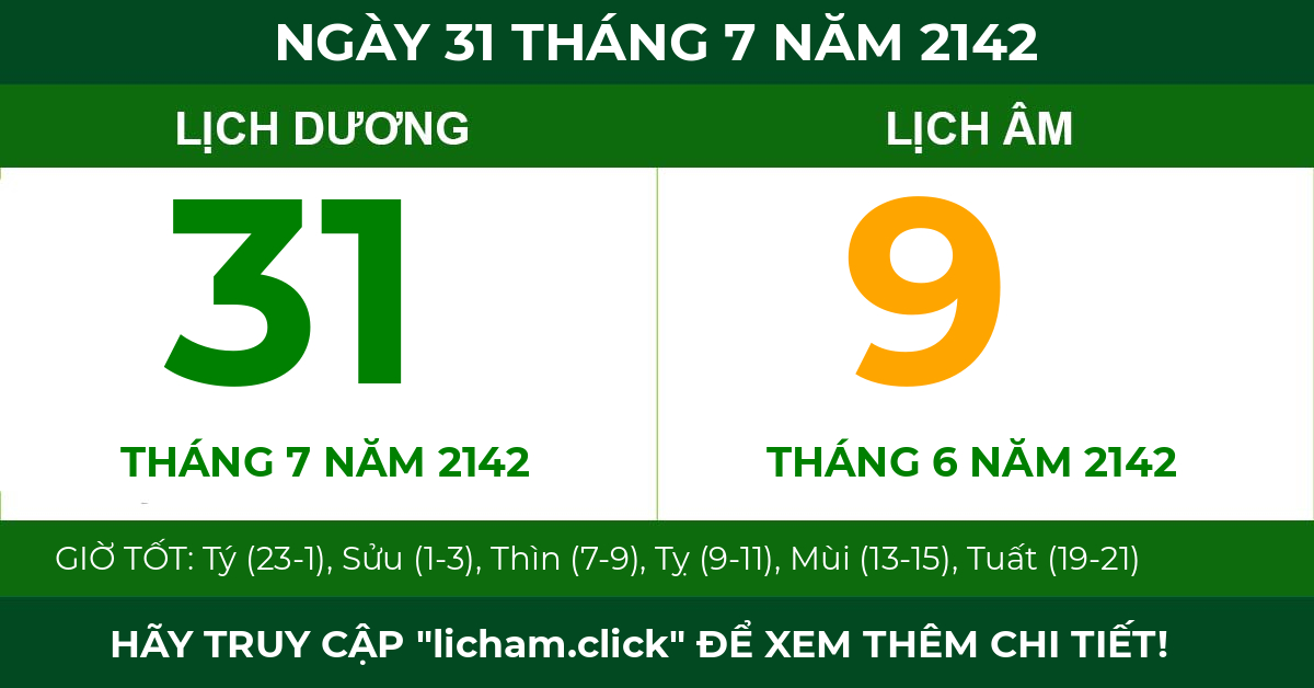 lịch âm ngày 31 tháng 7 năm 2142