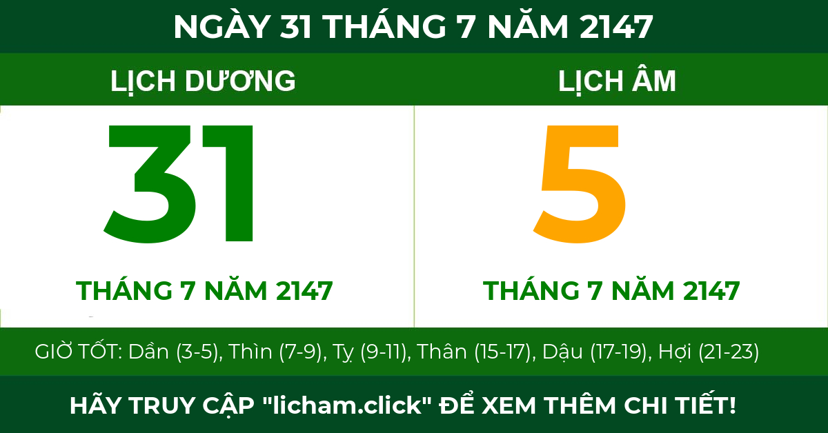 lịch âm ngày 31 tháng 7 năm 2147