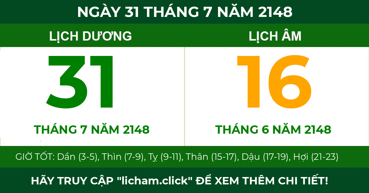 lịch âm ngày 31 tháng 7 năm 2148