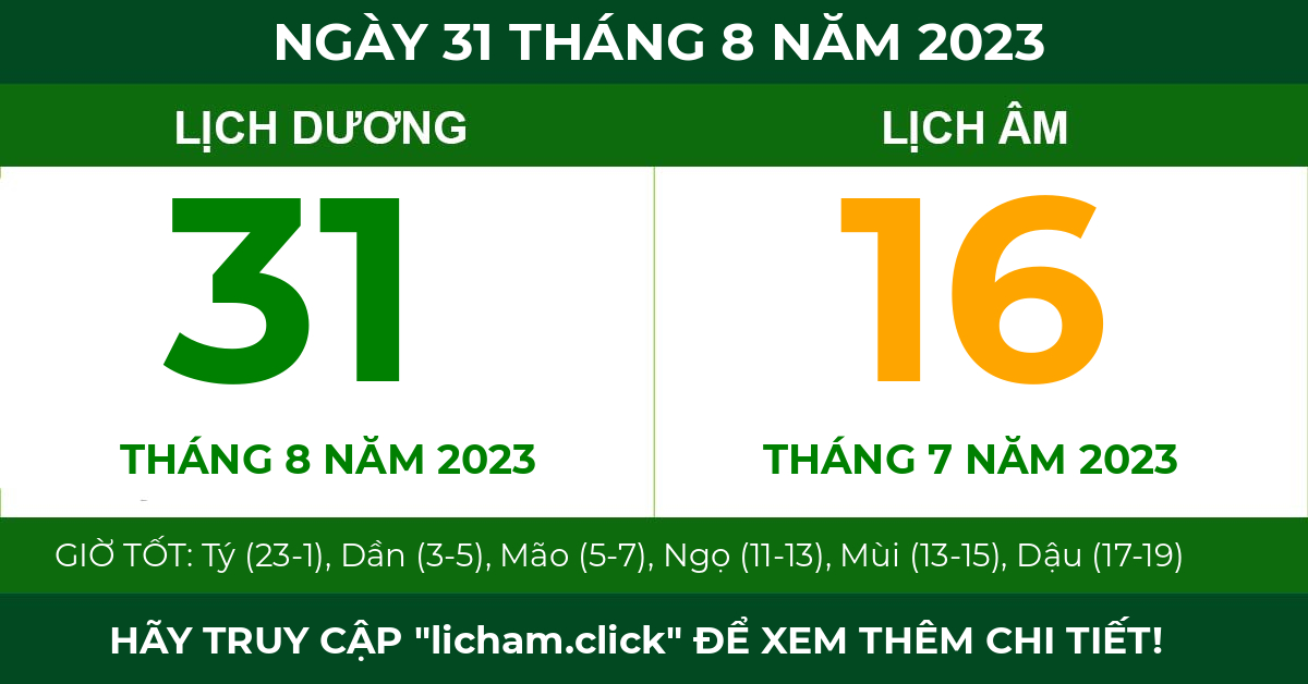 lịch âm ngày 31 tháng 8 năm 2023