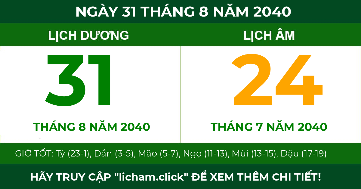 lịch âm ngày 31 tháng 8 năm 2040