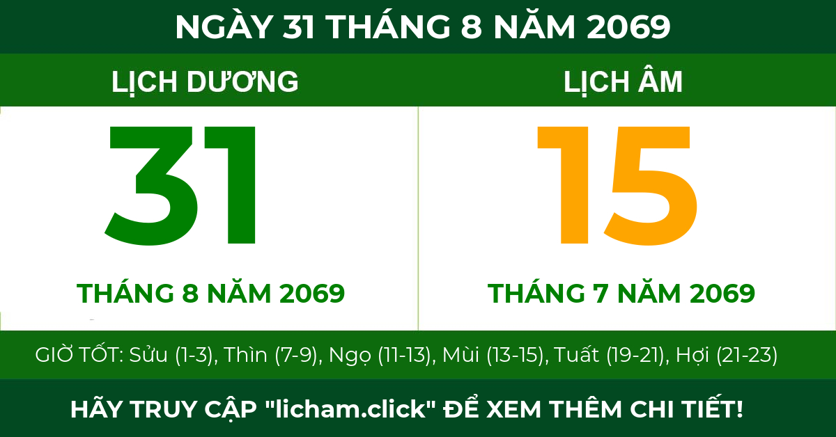 lịch âm ngày 31 tháng 8 năm 2069