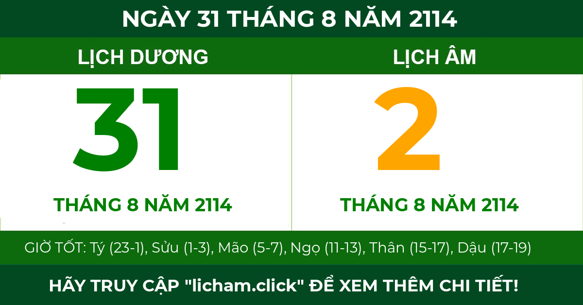lịch âm ngày 31 tháng 8 năm 2114