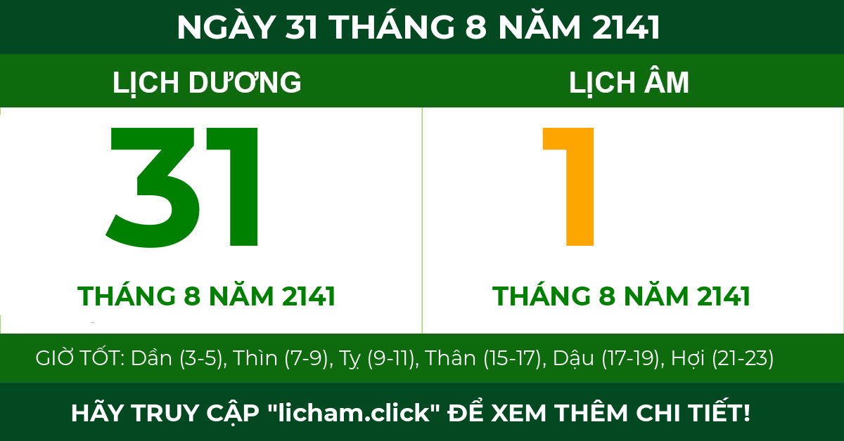 lịch âm ngày 31 tháng 8 năm 2141