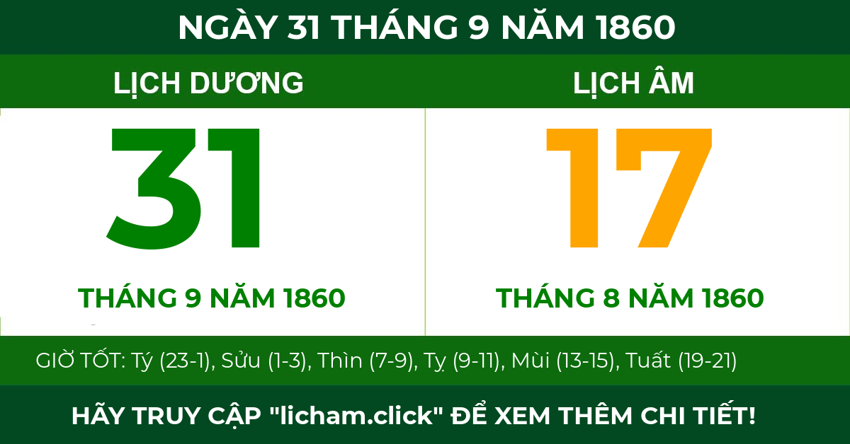 lịch âm ngày 31 tháng 9 năm 1860