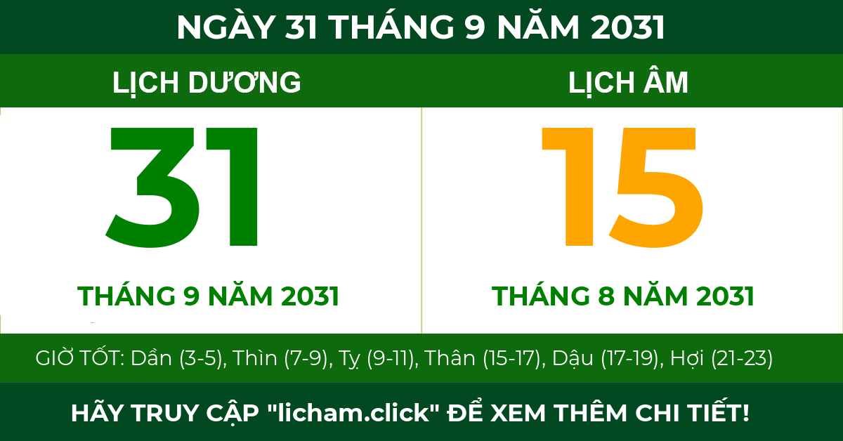 lịch âm ngày 31 tháng 9 năm 2031