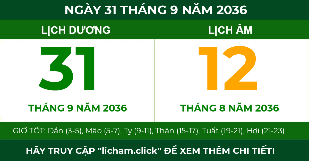 lịch âm ngày 31 tháng 9 năm 2036