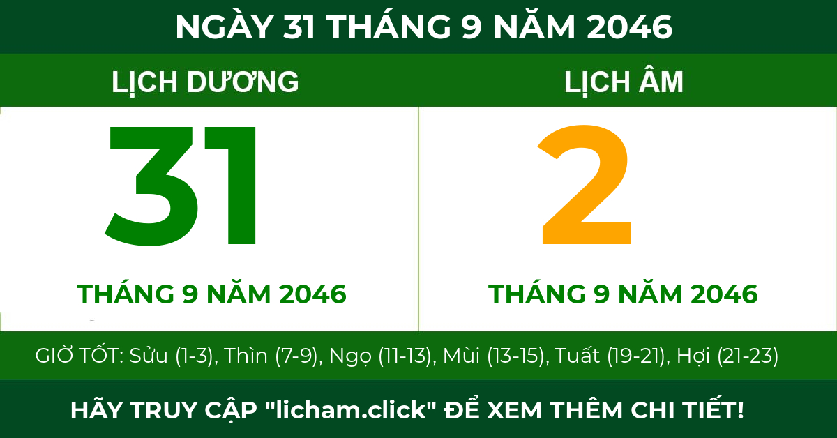 lịch âm ngày 31 tháng 9 năm 2046