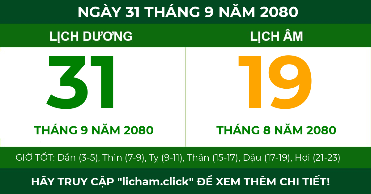 lịch âm ngày 31 tháng 9 năm 2080
