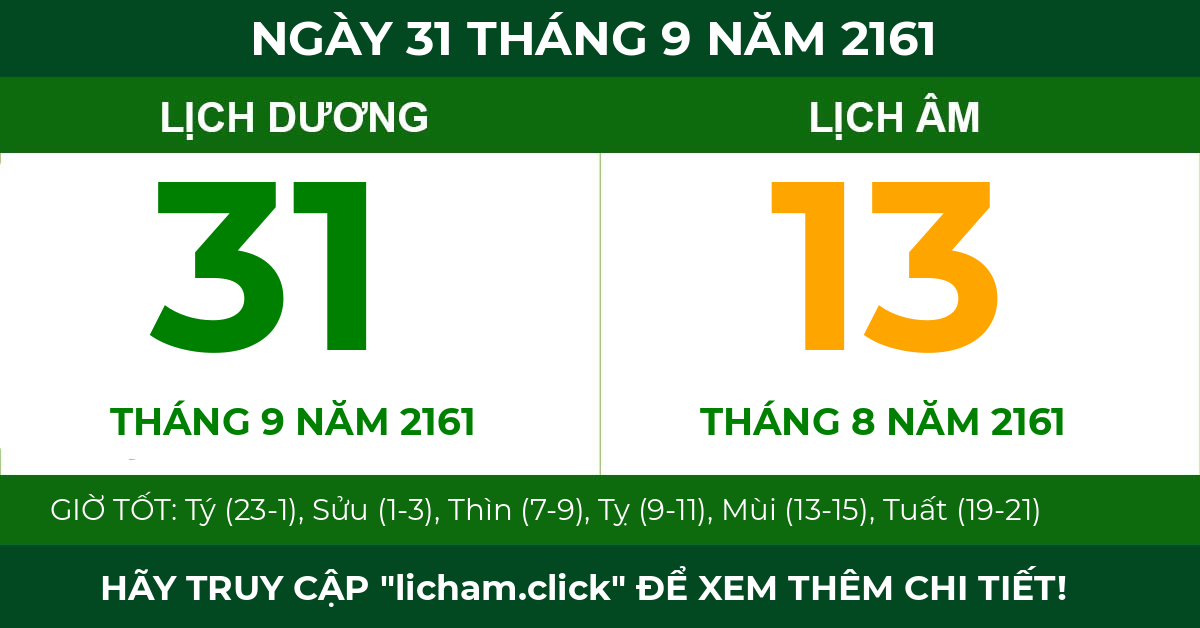 lịch âm ngày 31 tháng 9 năm 2161