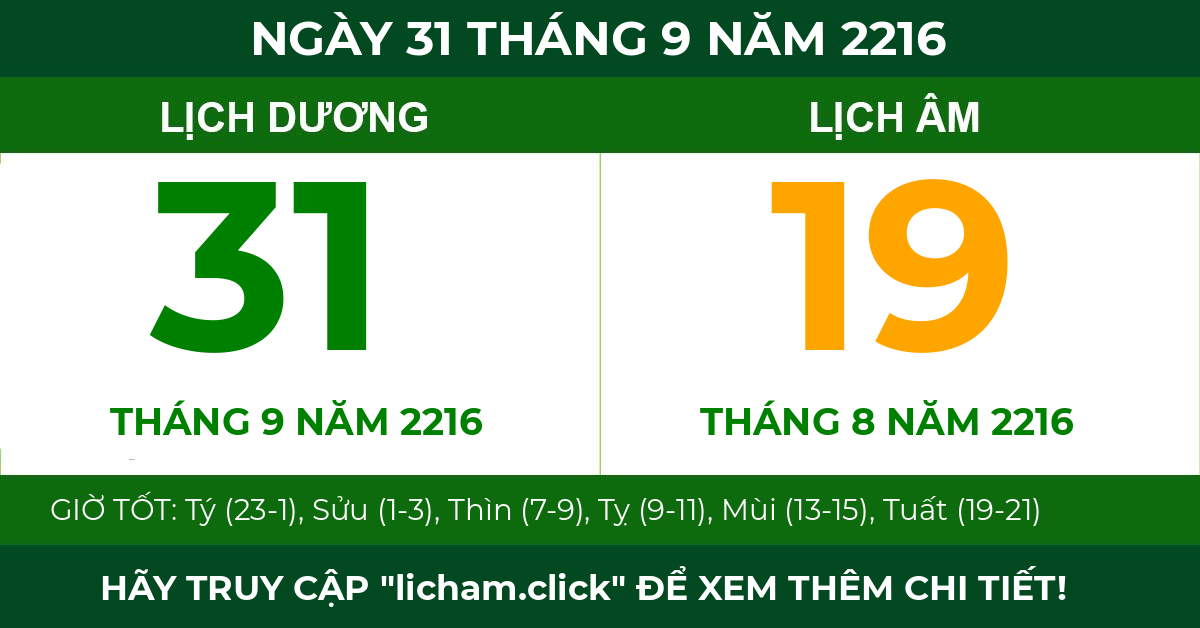 lịch âm ngày 31 tháng 9 năm 2216