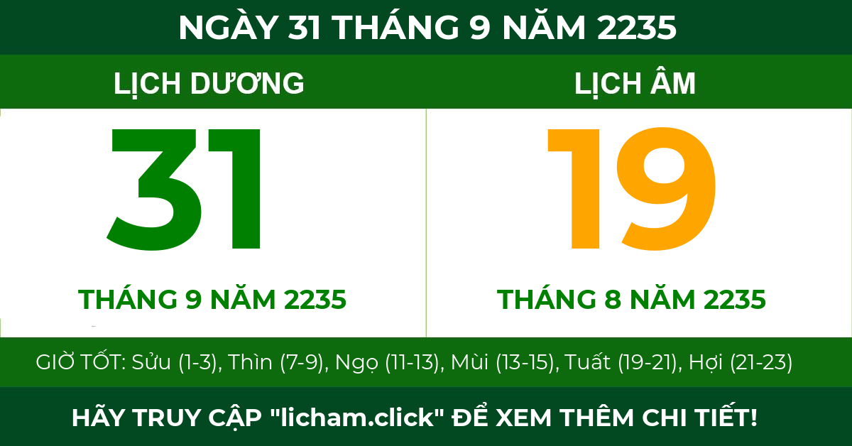 lịch âm ngày 31 tháng 9 năm 2235