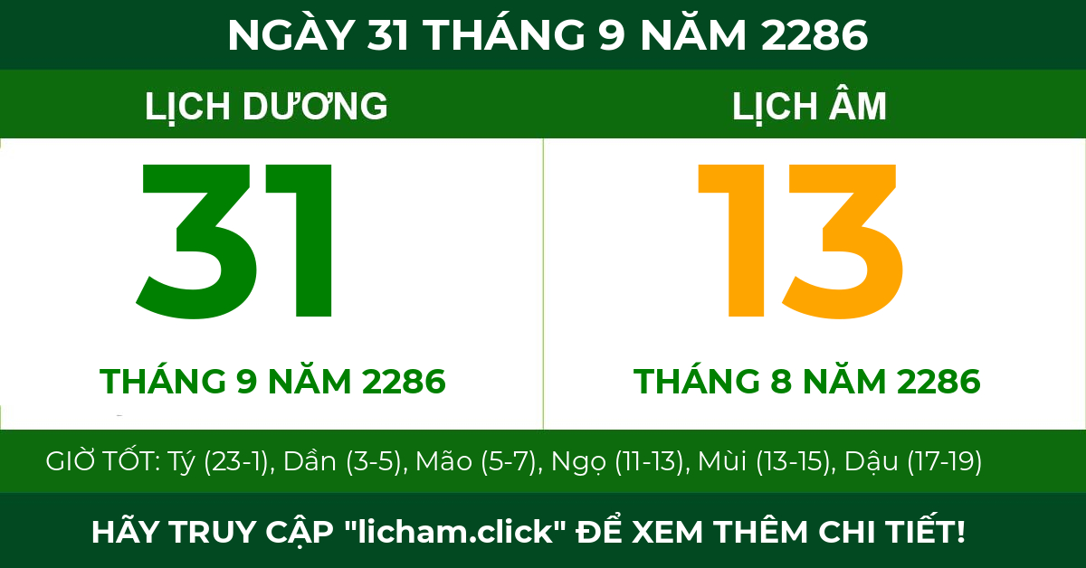 lịch âm ngày 31 tháng 9 năm 2286
