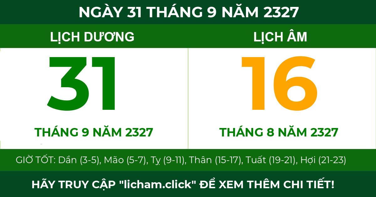 lịch âm ngày 31 tháng 9 năm 2327