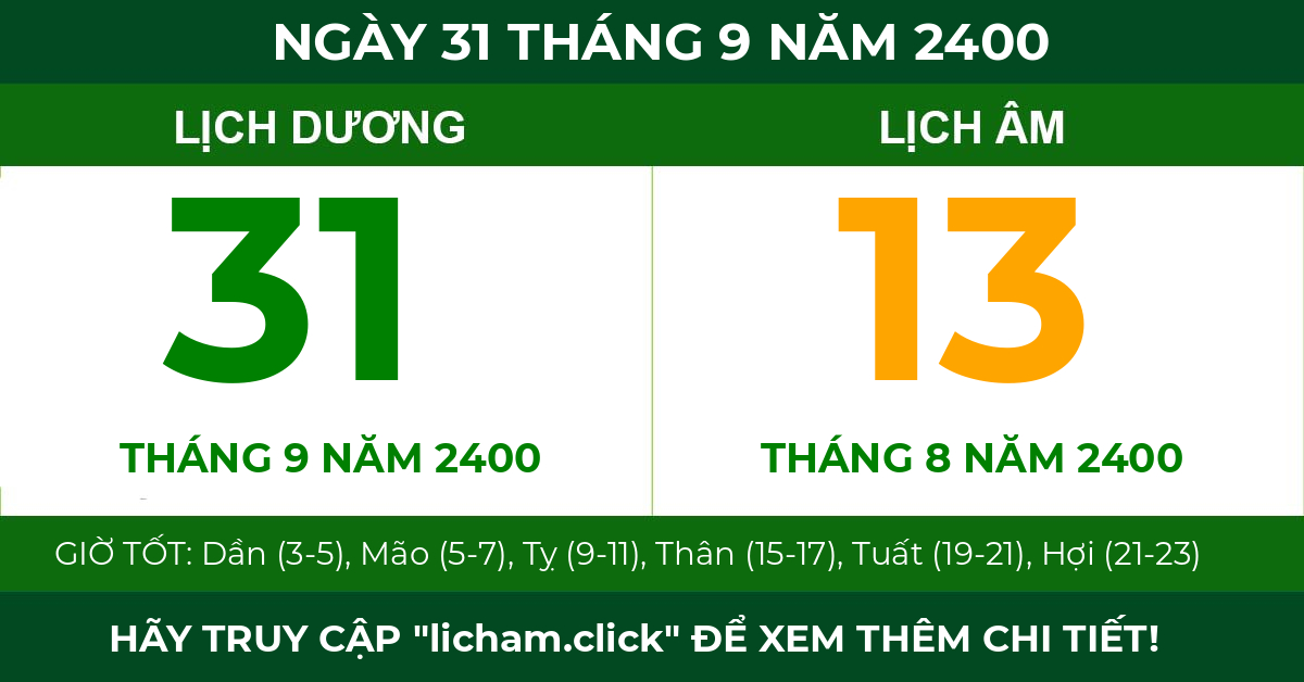 lịch âm ngày 31 tháng 9 năm 2400