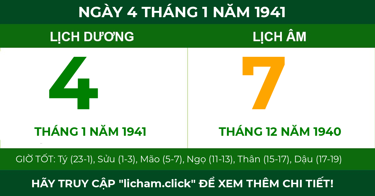 lịch âm ngày 4 tháng 1 năm 1941