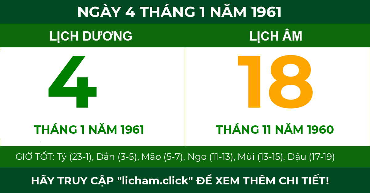lịch âm ngày 4 tháng 1 năm 1961