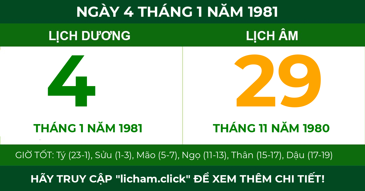 lịch âm ngày 4 tháng 1 năm 1981
