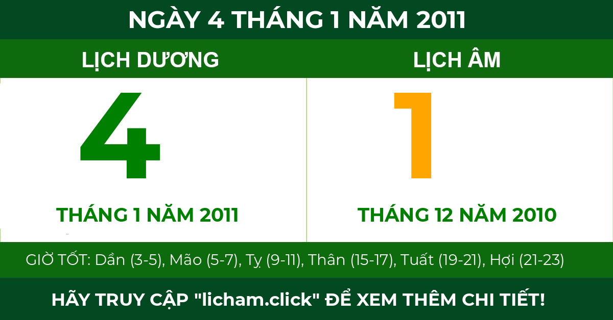lịch âm ngày 4 tháng 1 năm 2011