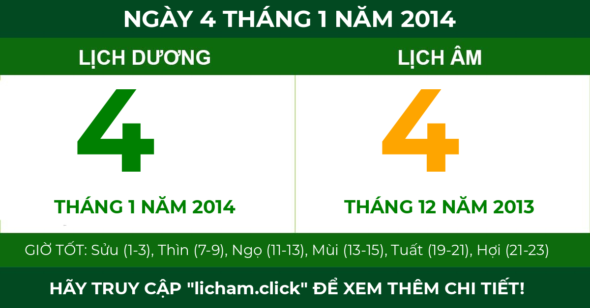 lịch âm ngày 4 tháng 1 năm 2014