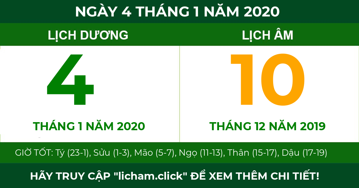 lịch âm ngày 4 tháng 1 năm 2020