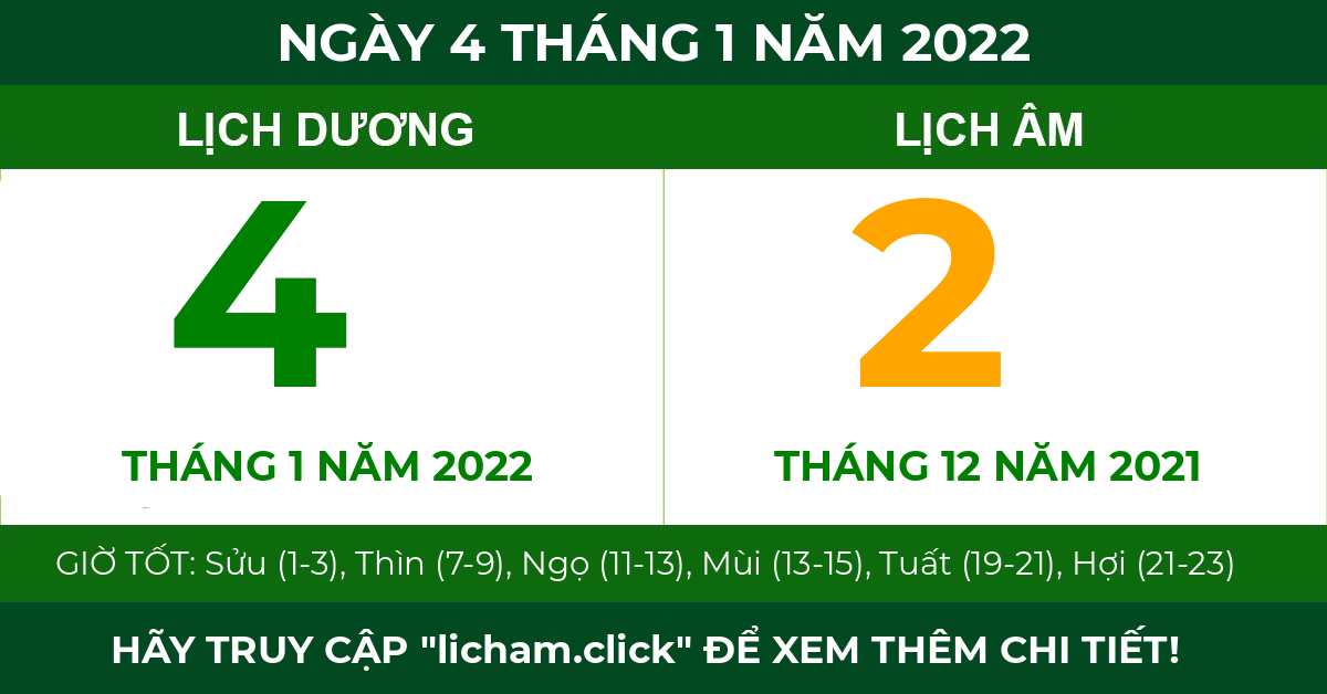 lịch âm ngày 4 tháng 1 năm 2022