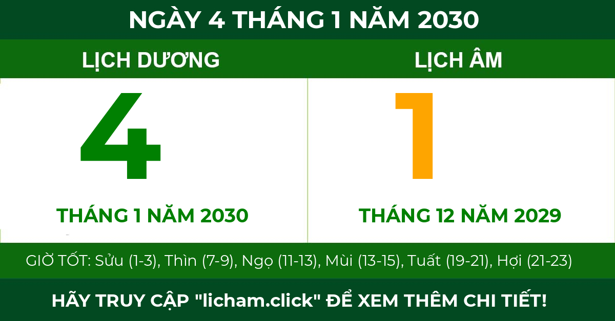 lịch âm ngày 4 tháng 1 năm 2030