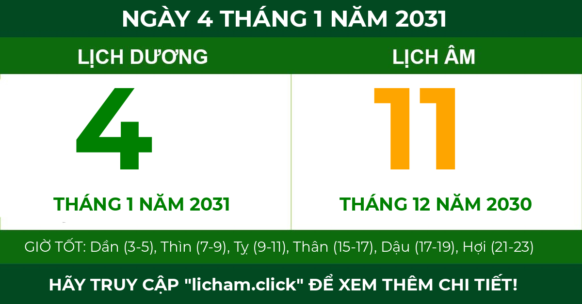 lịch âm ngày 4 tháng 1 năm 2031