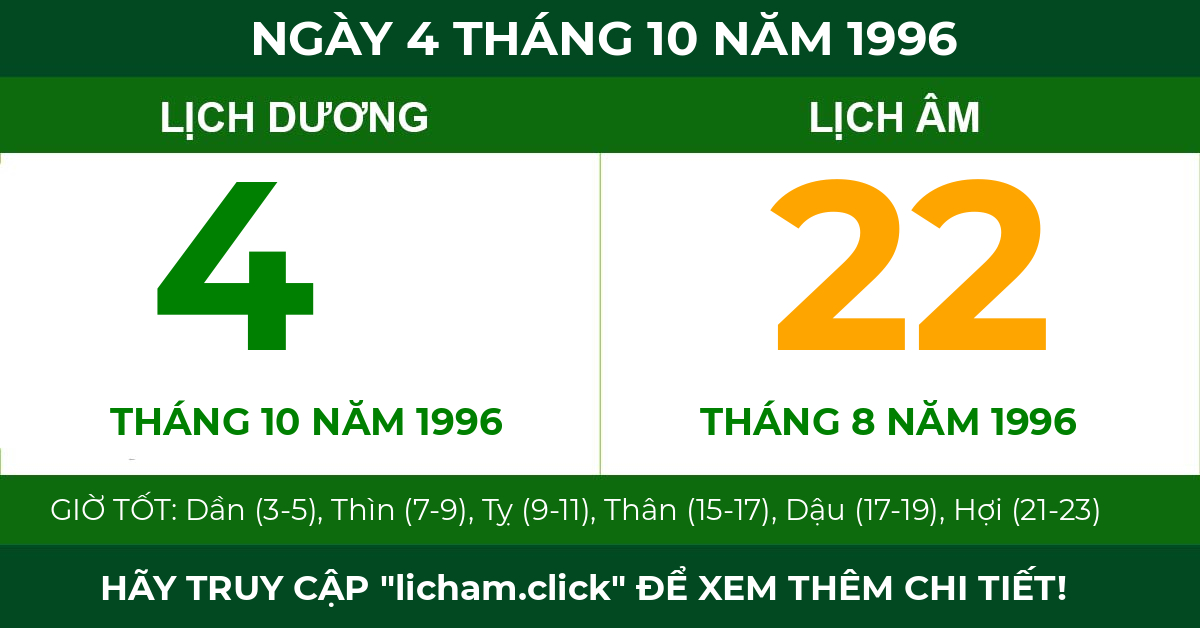 lịch âm ngày 4 tháng 10 năm 1996