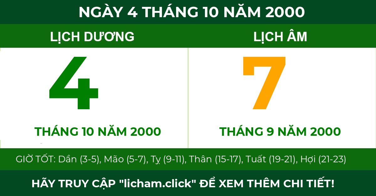 lịch âm ngày 4 tháng 10 năm 2000