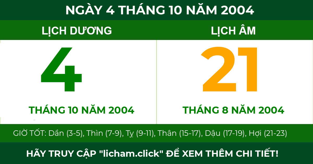 lịch âm ngày 4 tháng 10 năm 2004