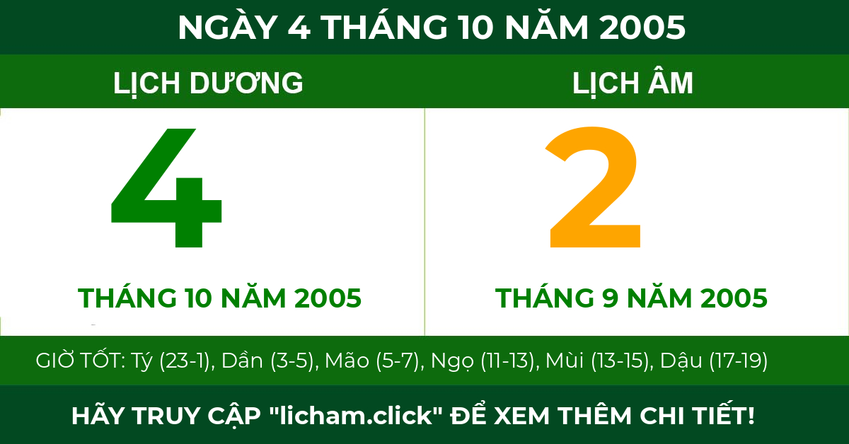 lịch âm ngày 4 tháng 10 năm 2005