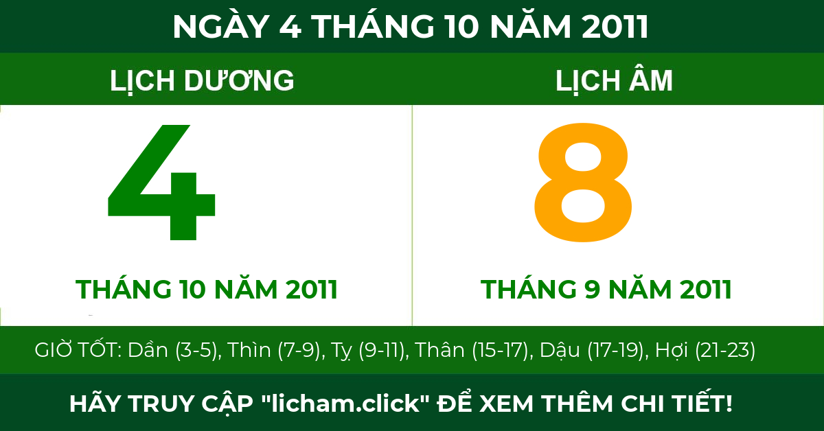 lịch âm ngày 4 tháng 10 năm 2011