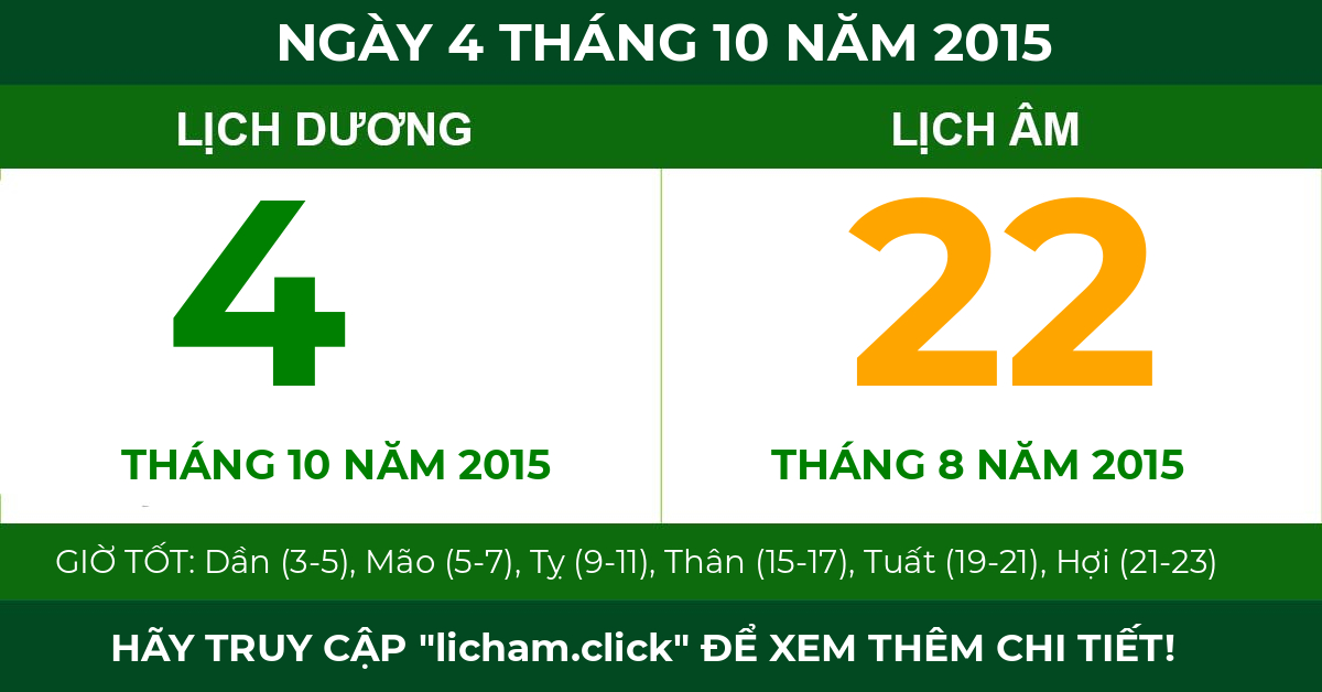 lịch âm ngày 4 tháng 10 năm 2015