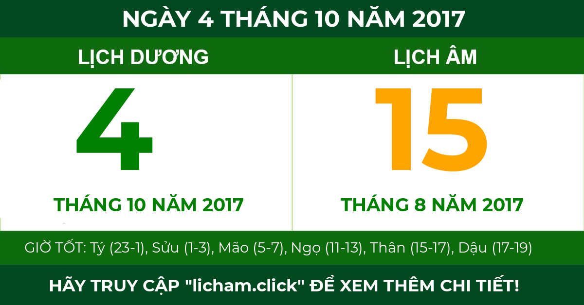lịch âm ngày 4 tháng 10 năm 2017