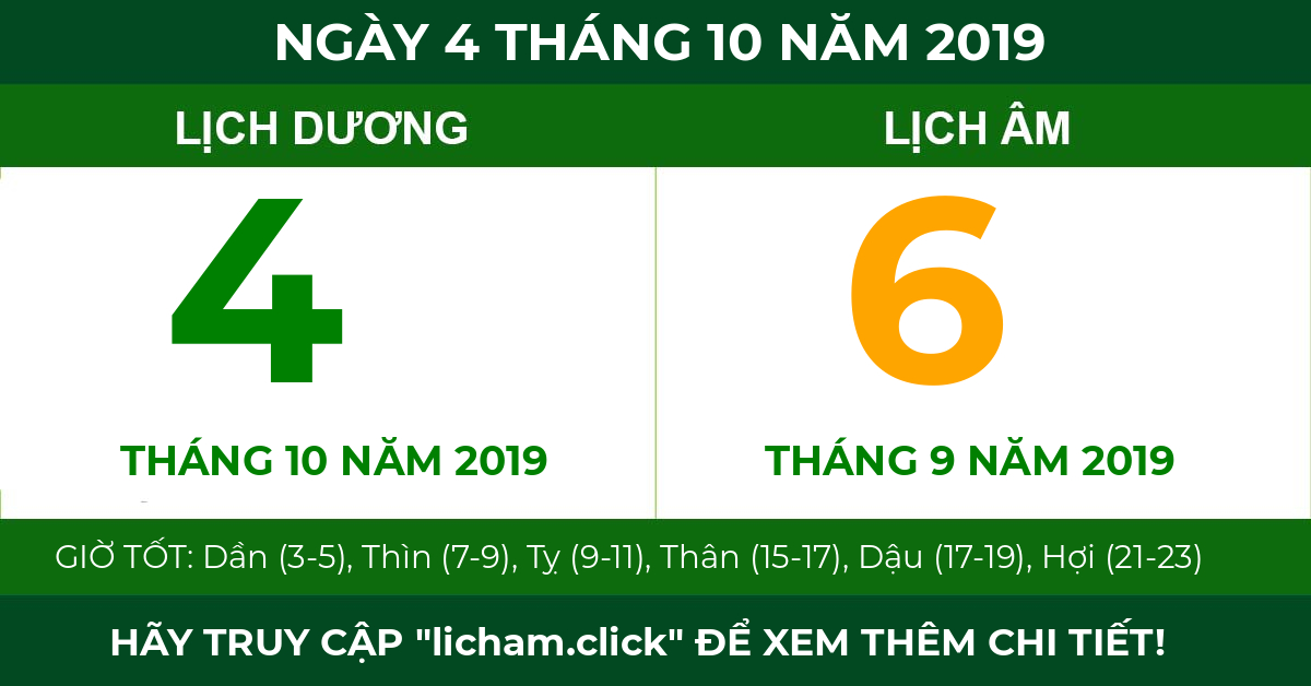 lịch âm ngày 4 tháng 10 năm 2019
