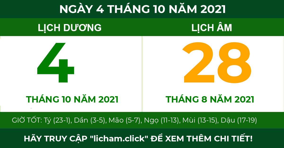 lịch âm ngày 4 tháng 10 năm 2021