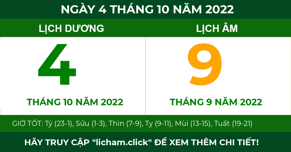 lịch âm ngày 4 tháng 10 năm 2022