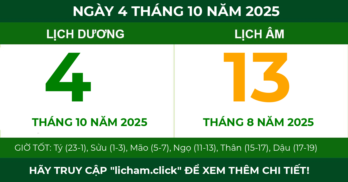 lịch âm ngày 4 tháng 10 năm 2025