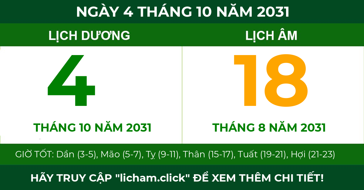 lịch âm ngày 4 tháng 10 năm 2031