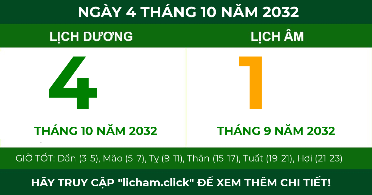 lịch âm ngày 4 tháng 10 năm 2032
